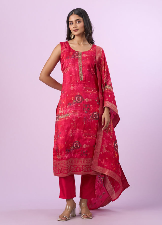 Mohey Women Elegant Rani Pink Stitched Suit