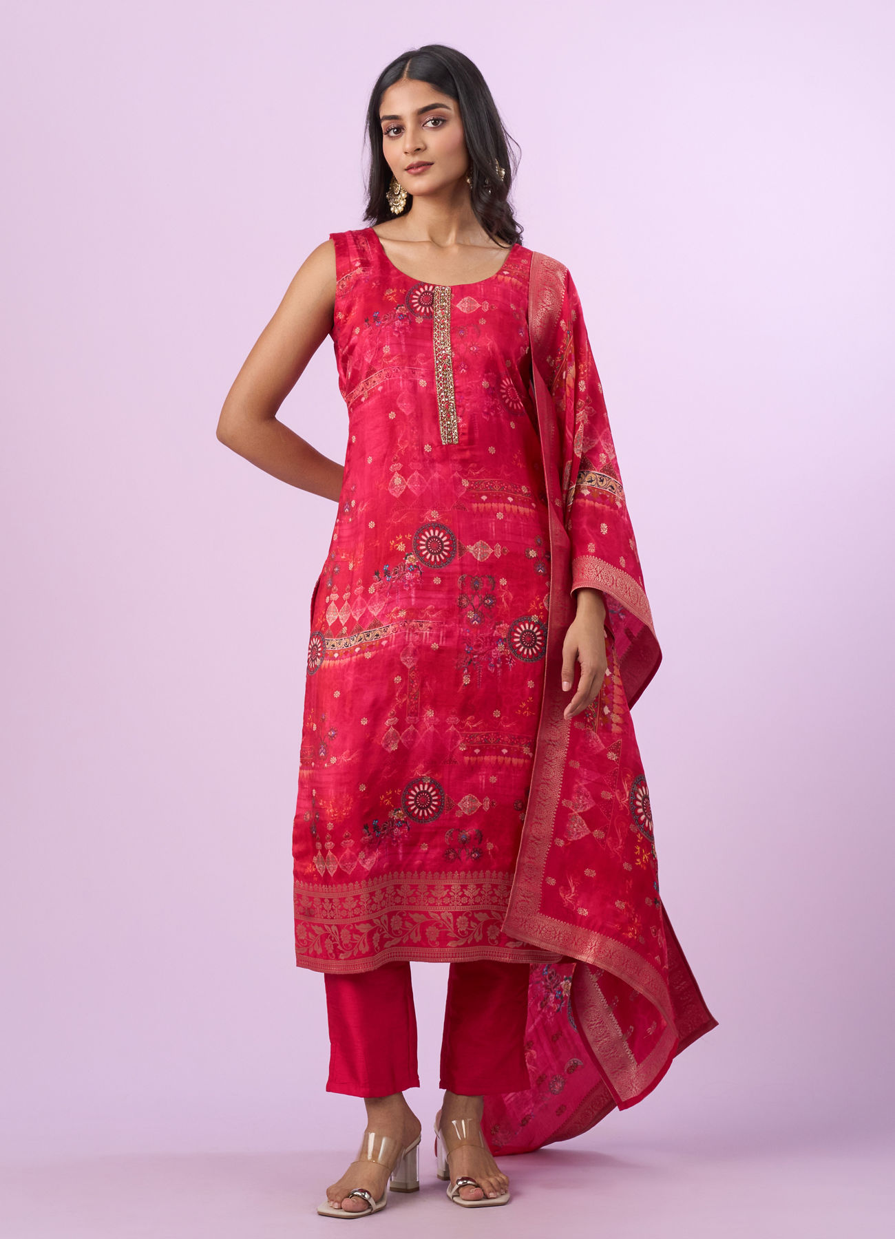 Mohey Women Elegant Rani Pink Stitched Suit