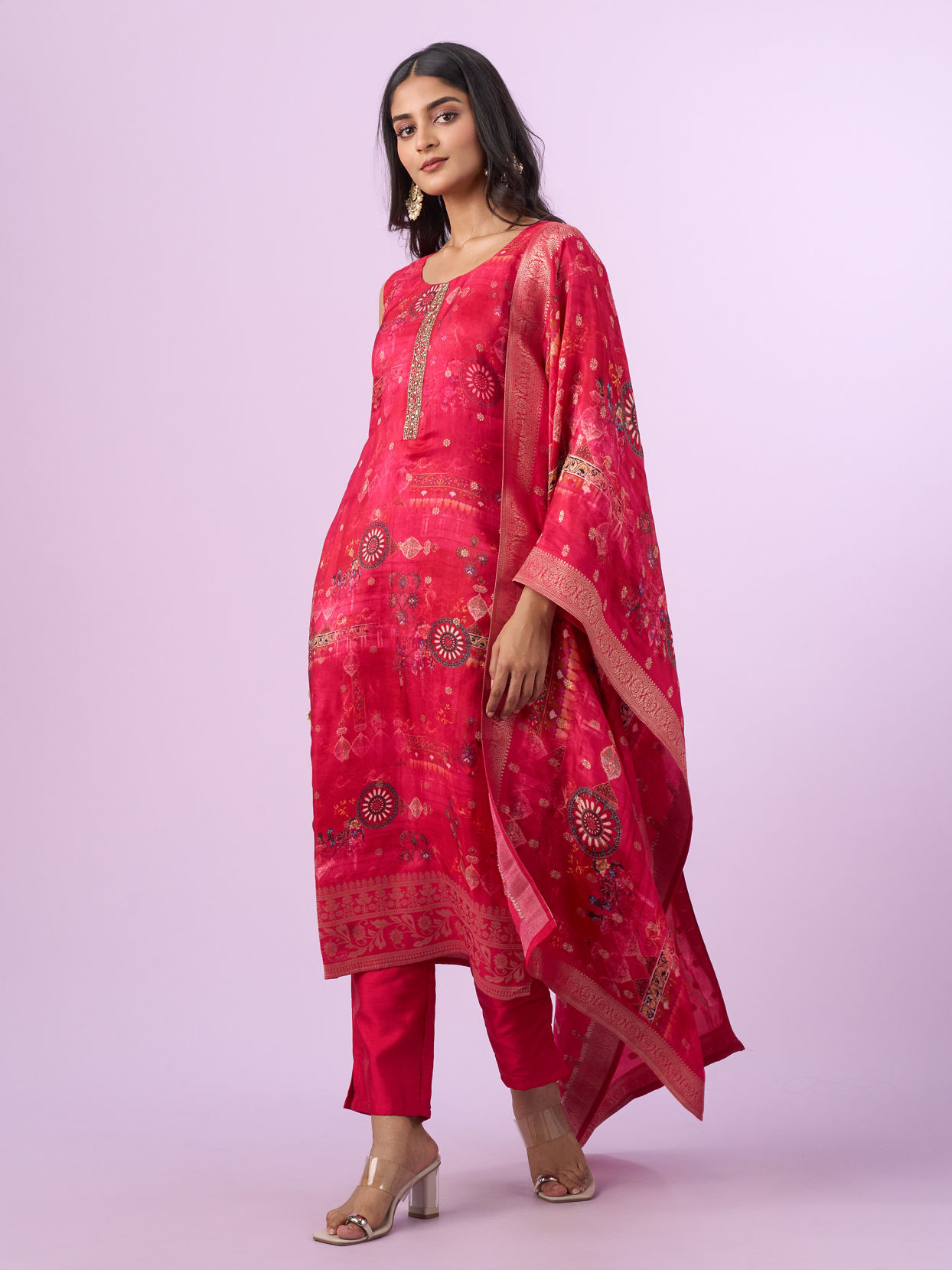 Mohey Women Elegant Rani Pink Stitched Suit