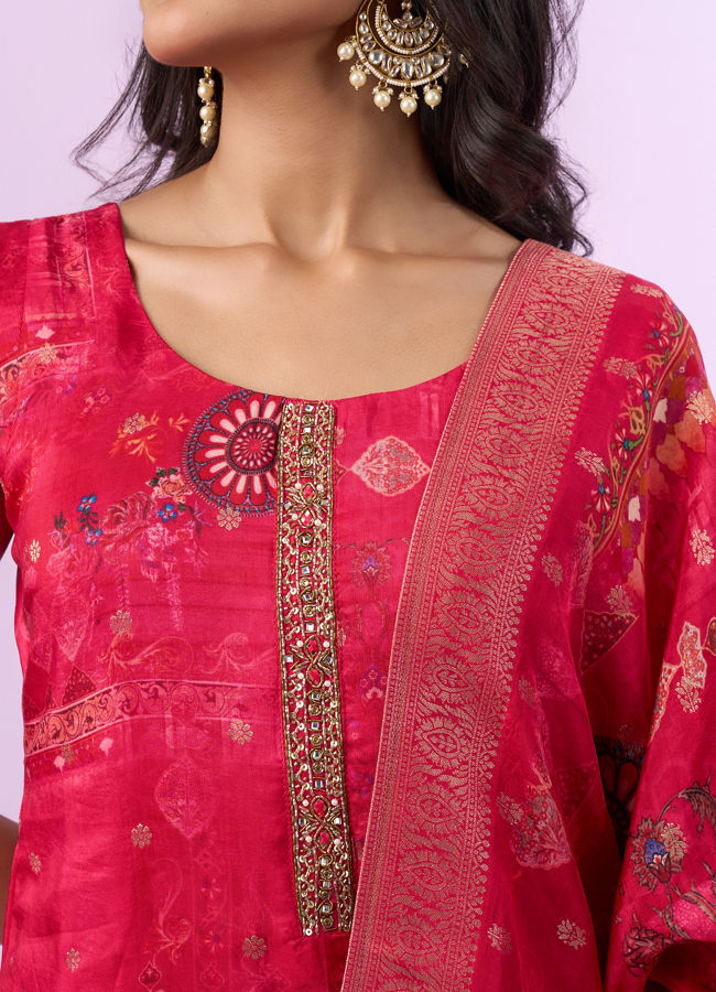 Mohey Women Elegant Rani Pink Stitched Suit