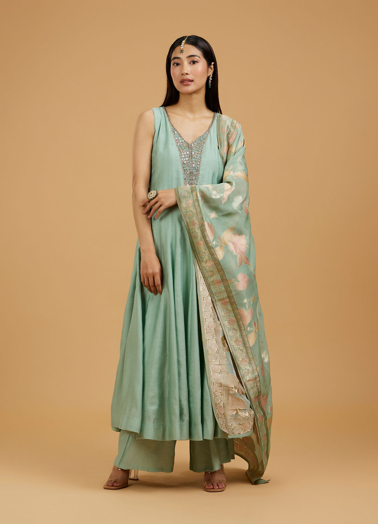 Mohey Women Pista Green Anarkali Suit