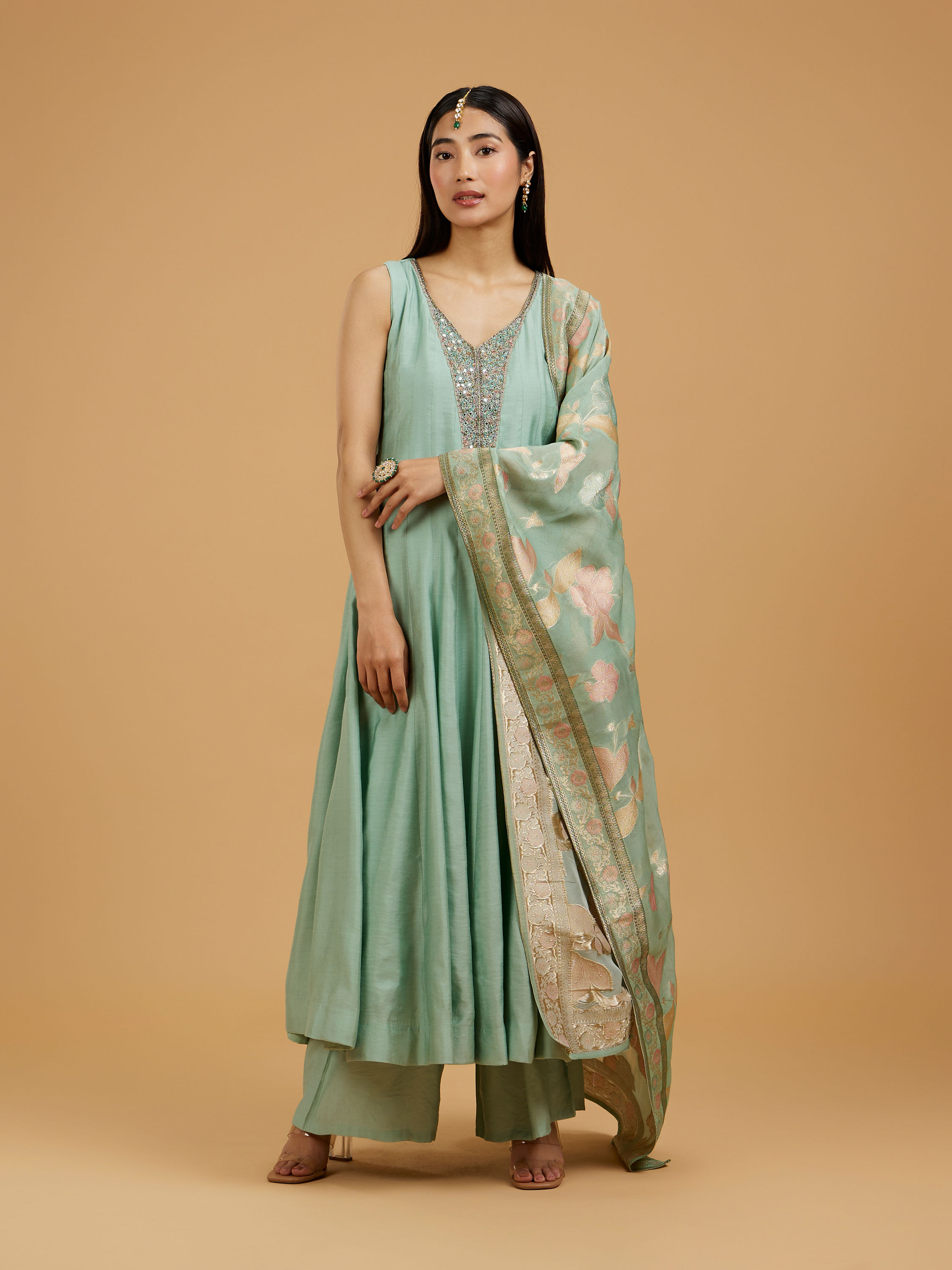 Mohey Women Pista Green Anarkali Suit