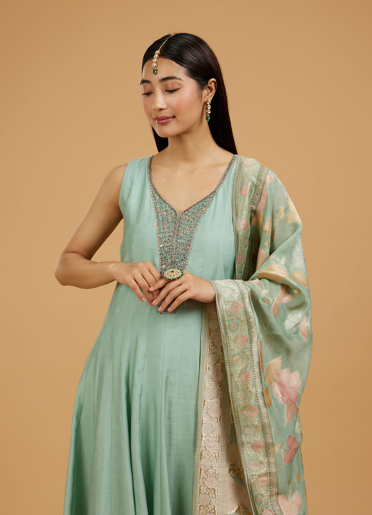 Mohey Women Pista Green Anarkali Suit