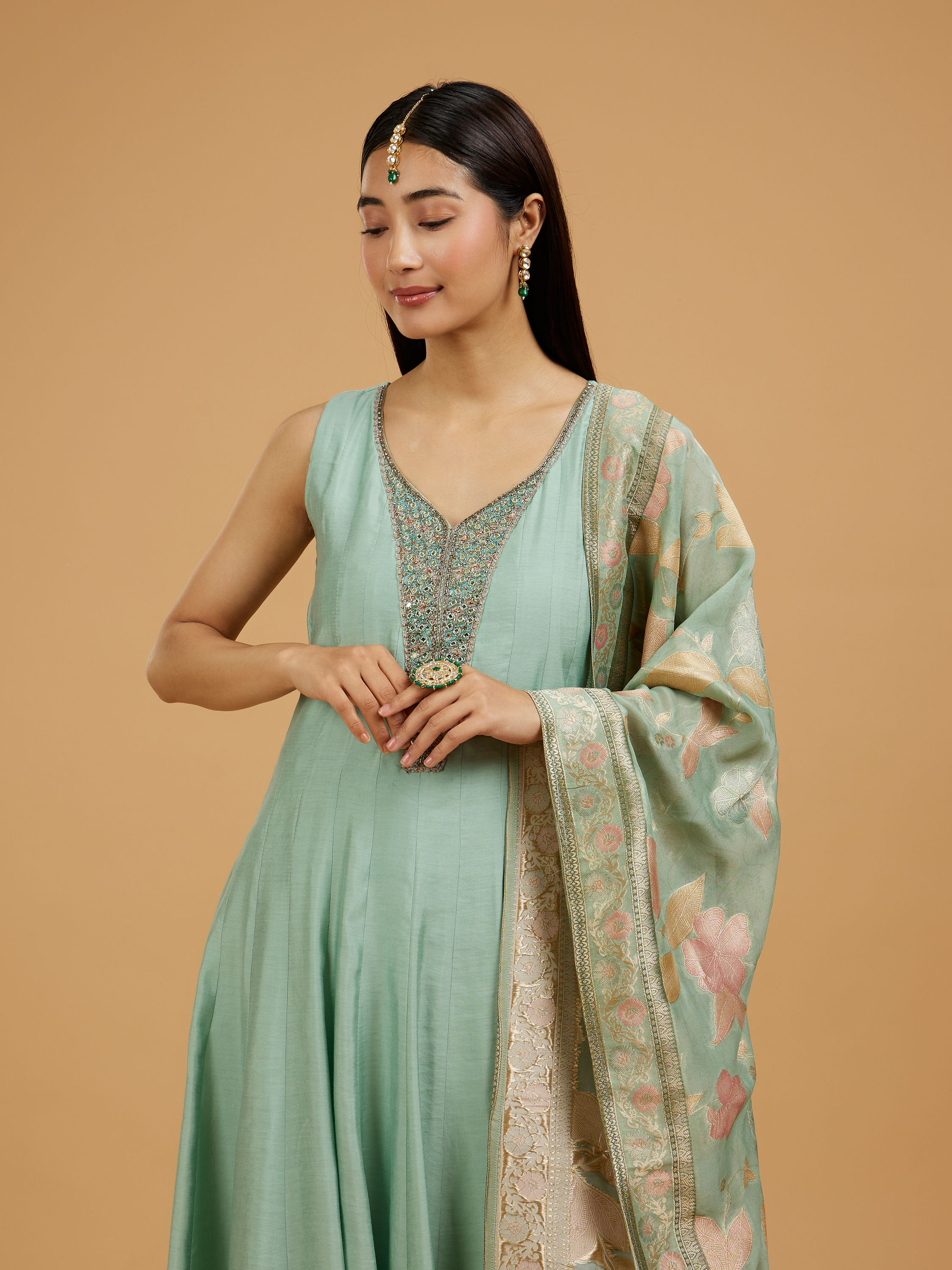Mohey Women Pista Green Anarkali Suit