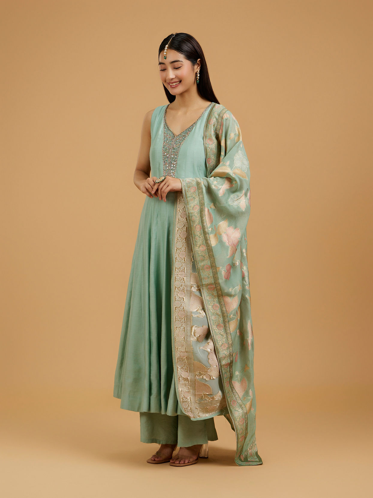 Mohey Women Pista Green Anarkali Suit