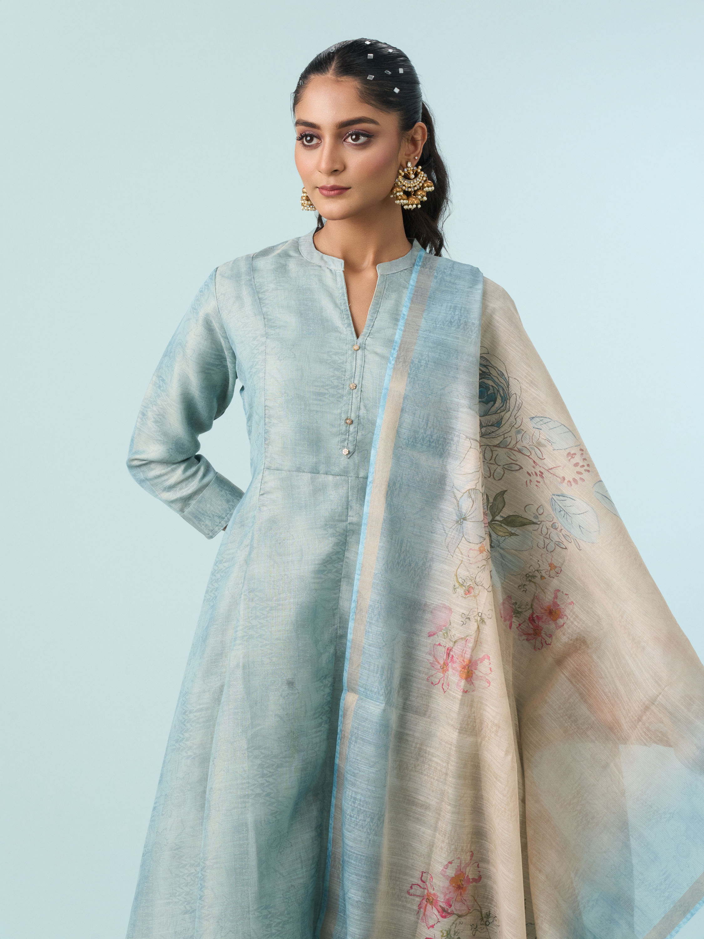 Mohey Women Elegant Light Blue Anarkali Suit