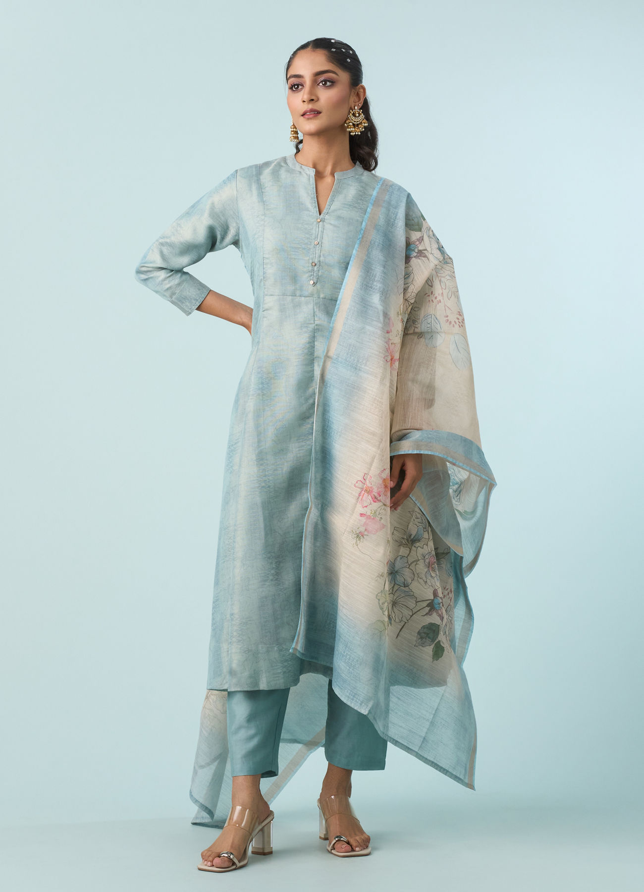 Mohey Women Elegant Light Blue Anarkali Suit