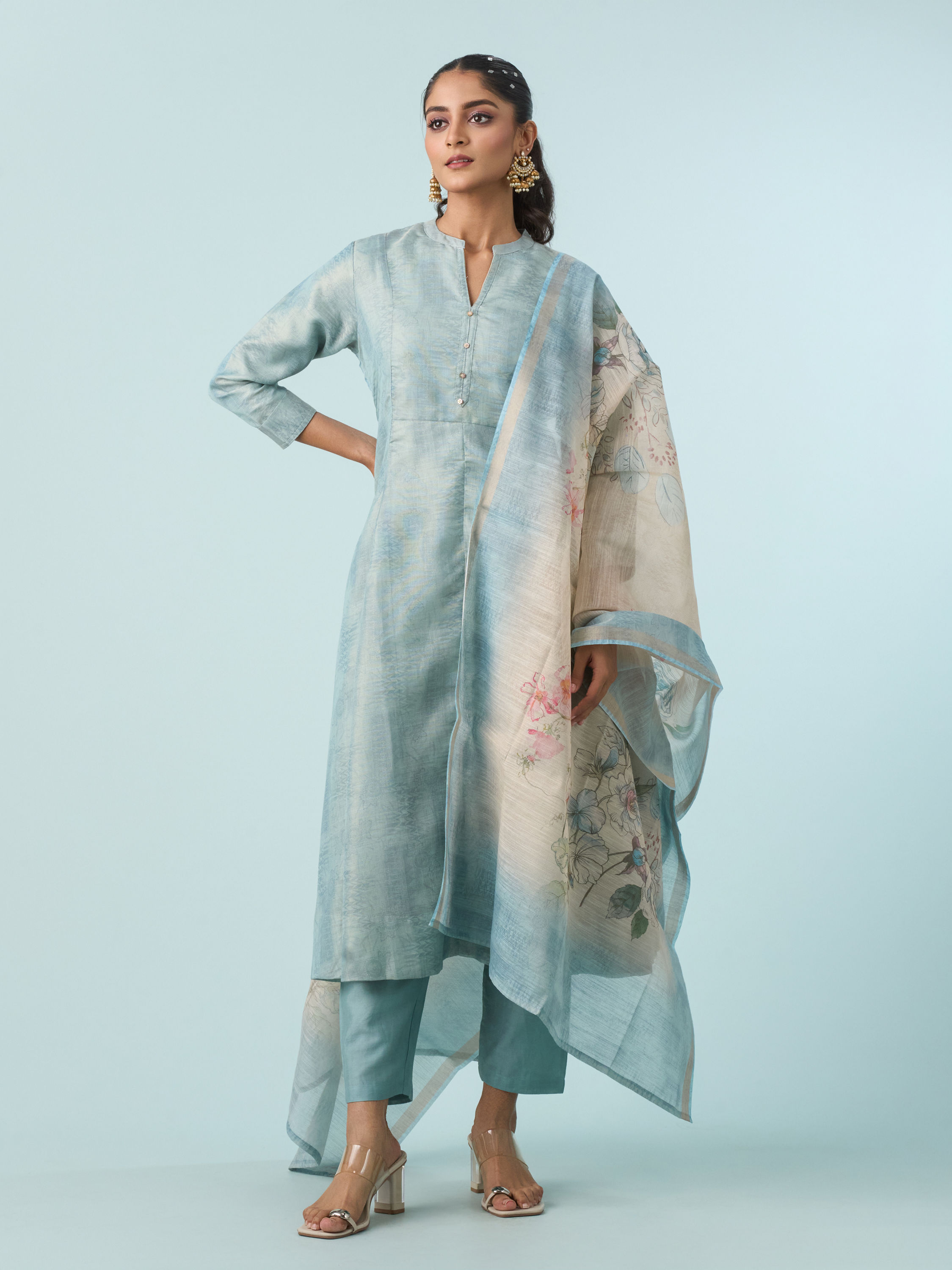 Mohey Women Elegant Light Blue Anarkali Suit