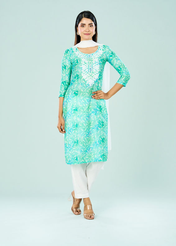 Mohey Women Ravishing Rama Green Straight Suit