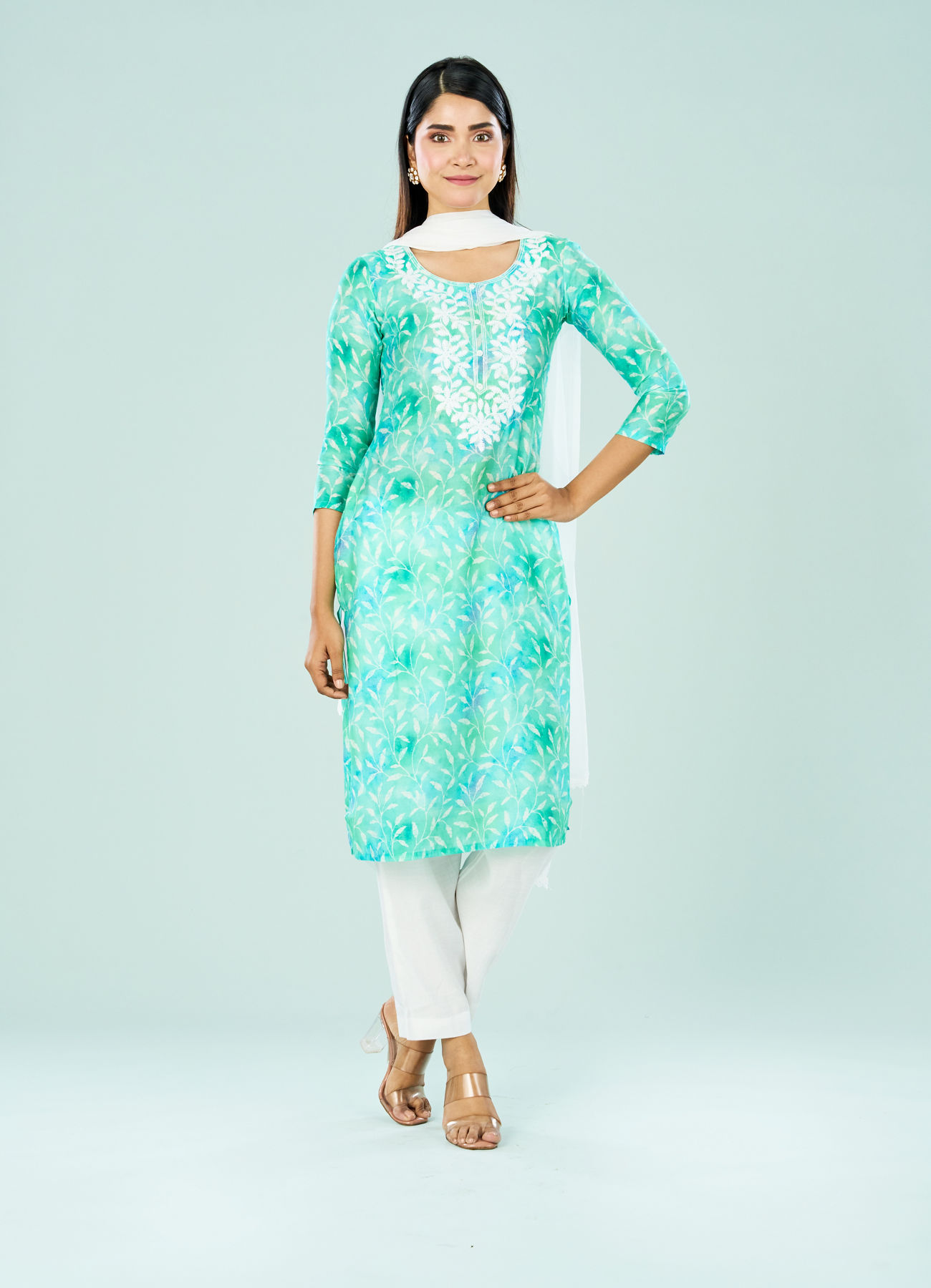 Mohey Women Ravishing Rama Green Straight Suit