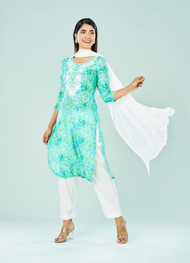 Mohey Women Ravishing Rama Green Straight Suit