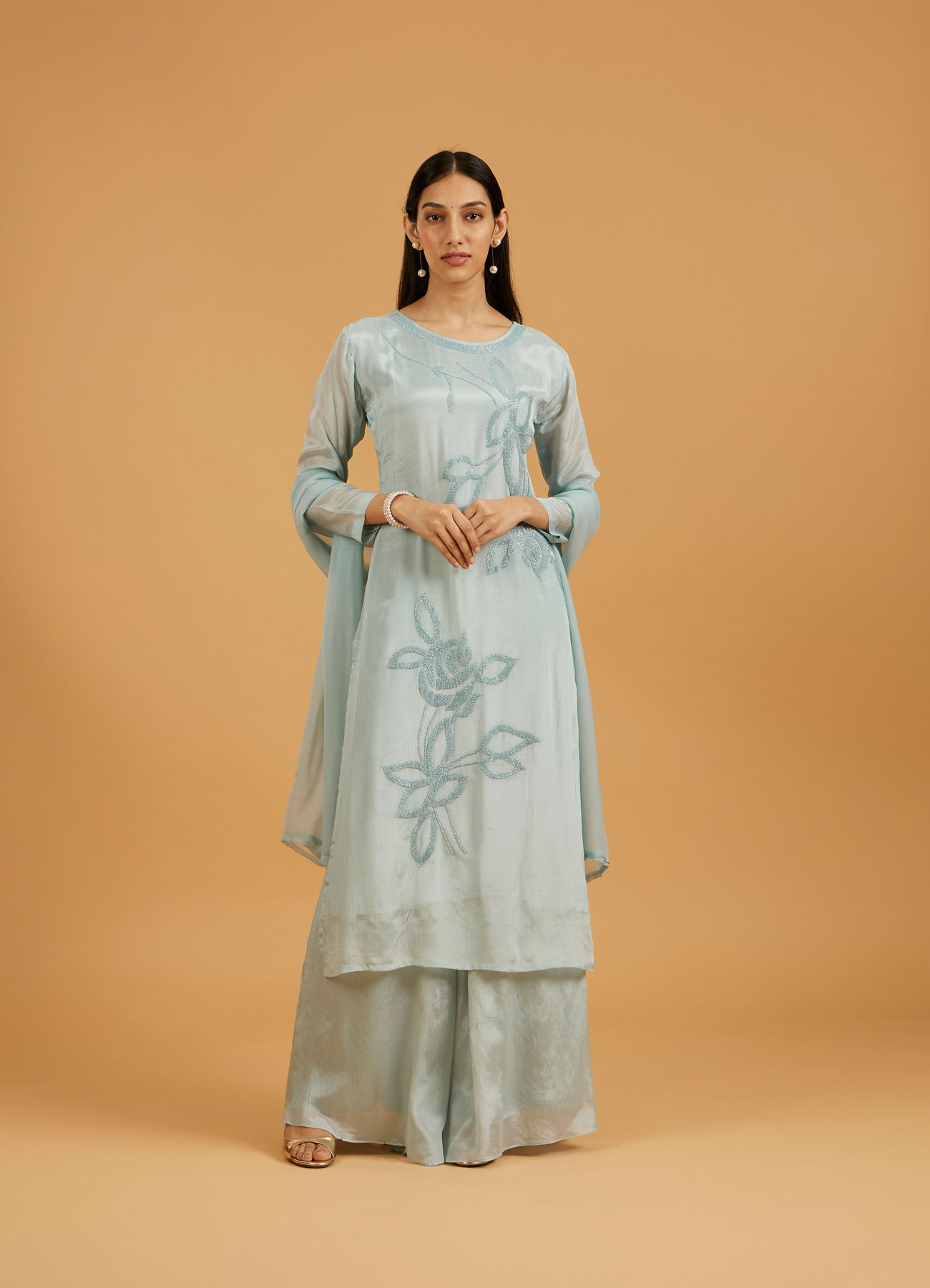 Mohey Women Exquisite Light Blue Palazzo Suit