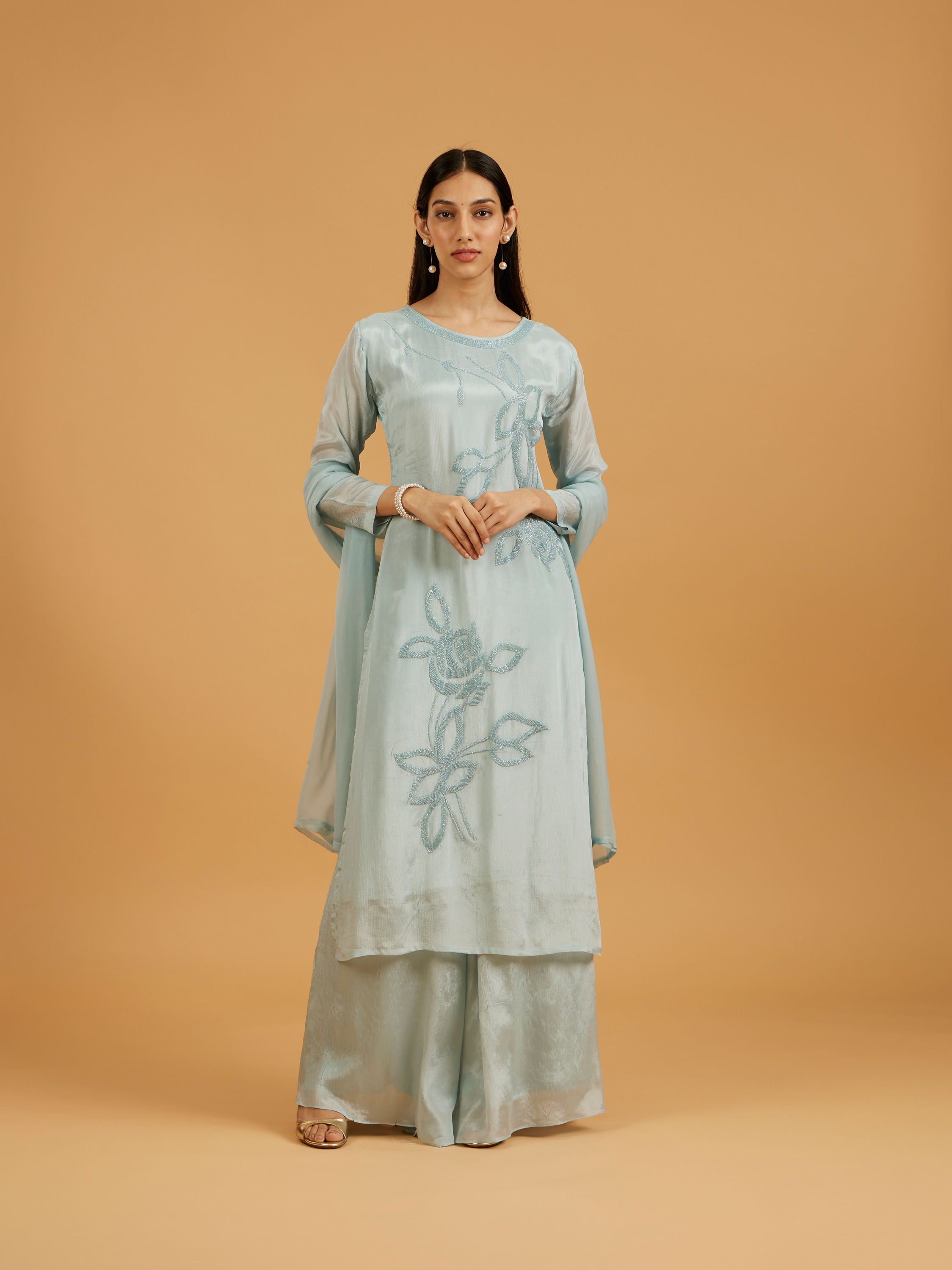 Mohey Women Exquisite Light Blue Palazzo Suit