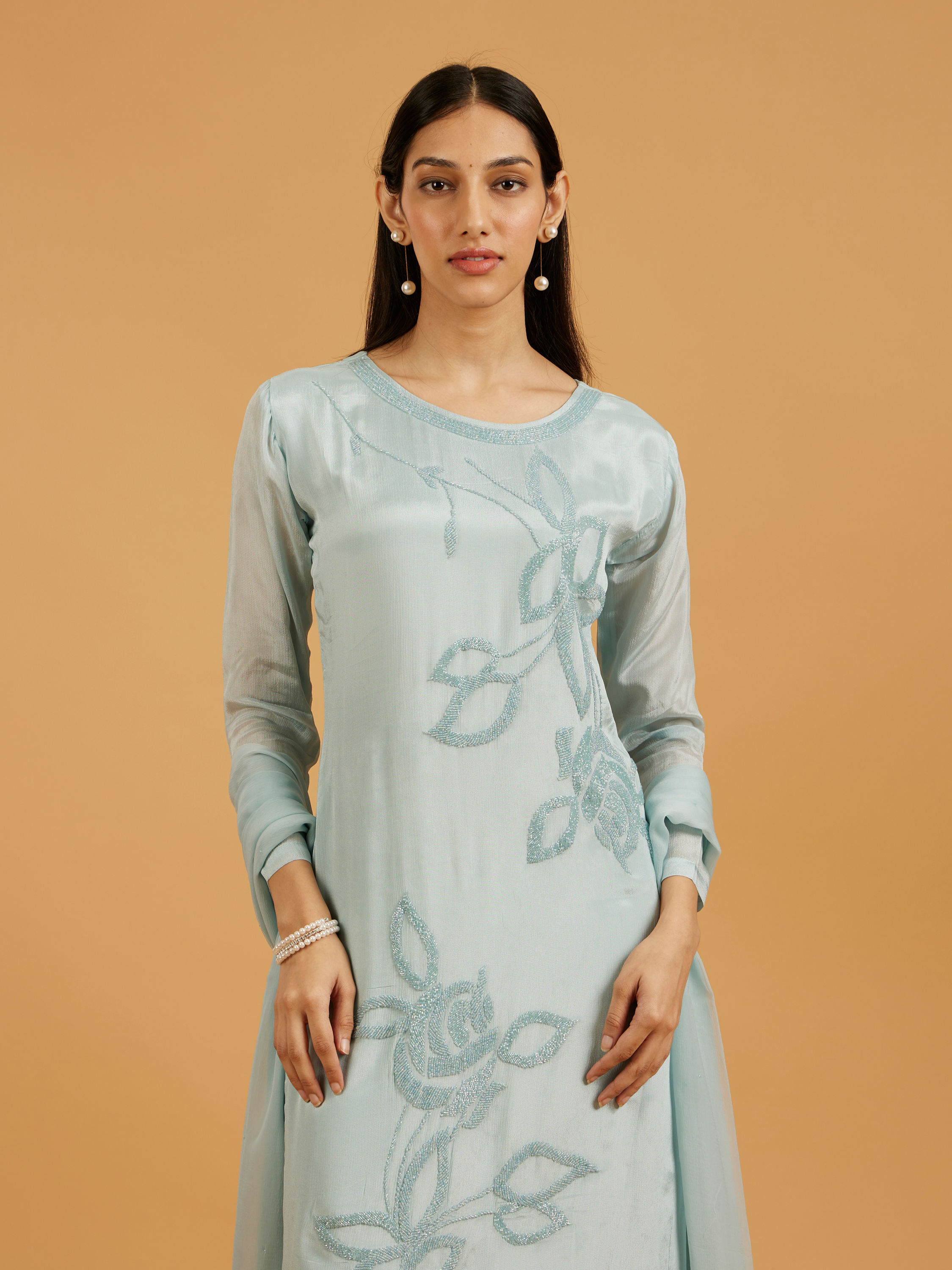 Mohey Women Exquisite Light Blue Palazzo Suit