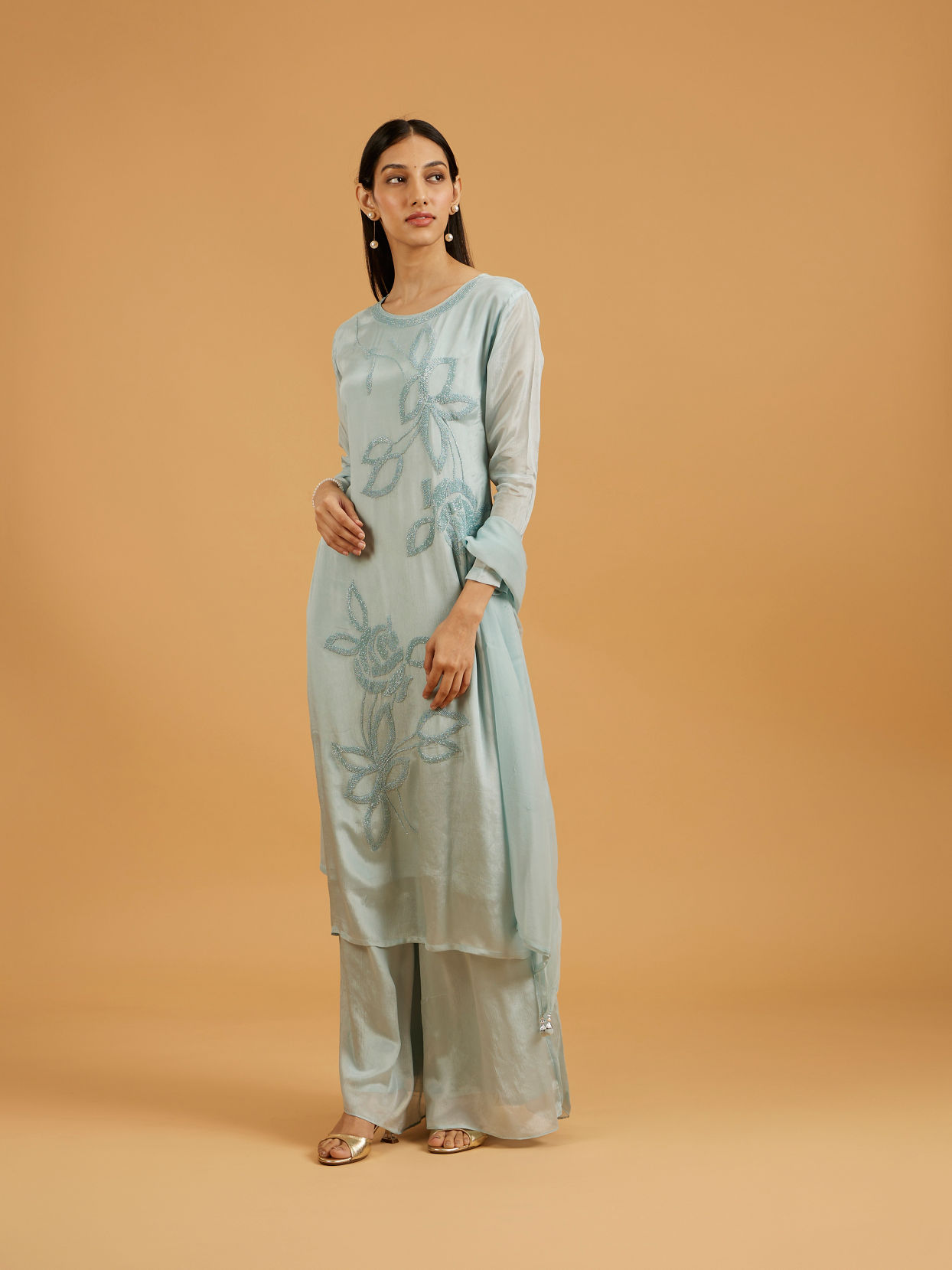 Mohey Women Exquisite Light Blue Palazzo Suit