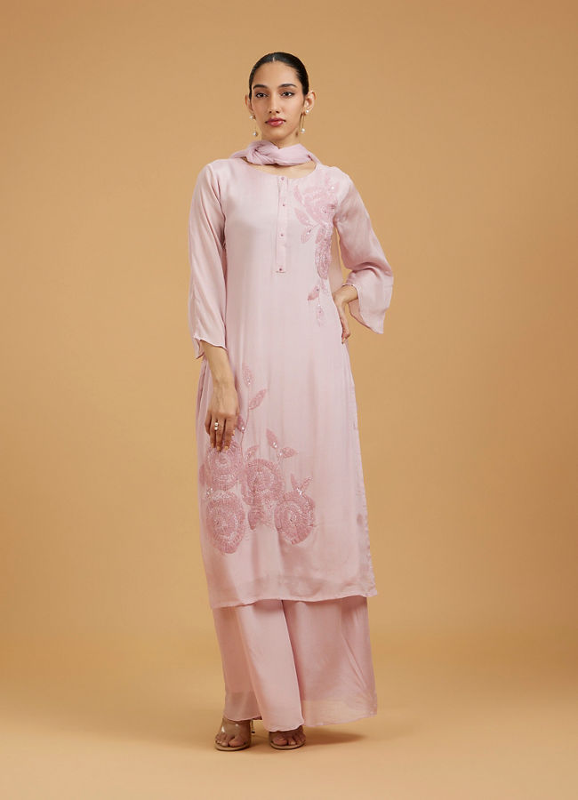 Mohey Women Blossoming Pink Chiffon Palazzo Suit
