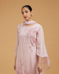 Mohey Women Blossoming Pink Chiffon Palazzo Suit