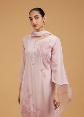 Mohey Women Blossoming Pink Chiffon Palazzo Suit