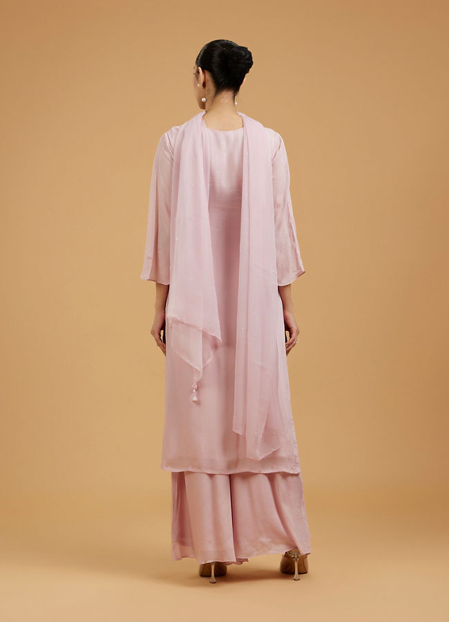 Mohey Women Blossoming Pink Chiffon Palazzo Suit