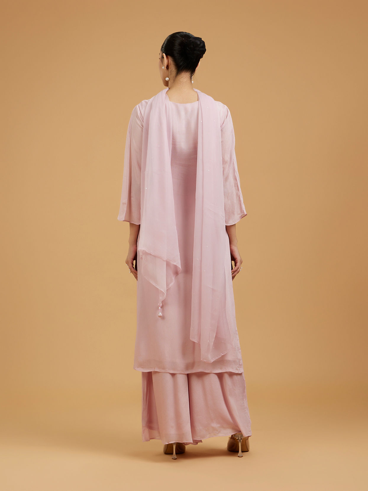 Mohey Women Blossoming Pink Chiffon Palazzo Suit
