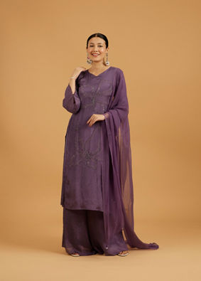 Mohey Women Exquisite Purple Stitched Suit image number 0