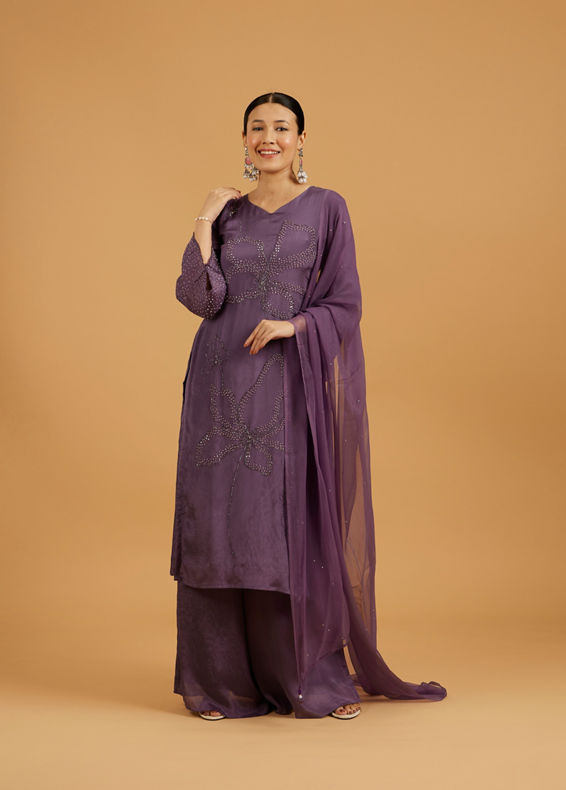 Mohey Women Exquisite Purple Stitched Suit