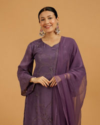 Mohey Women Exquisite Purple Stitched Suit