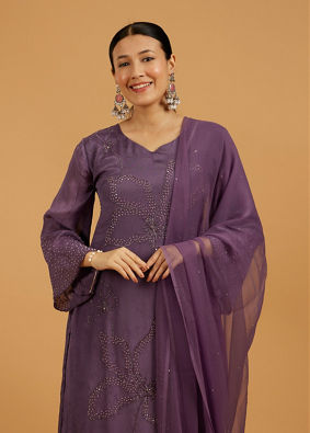 Mohey Women Exquisite Purple Stitched Suit image number 1