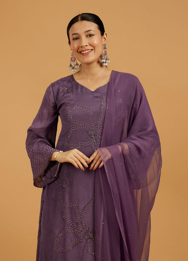 Mohey Women Exquisite Purple Stitched Suit image number 1