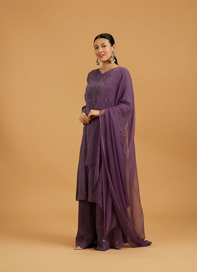 Mohey Women Exquisite Purple Stitched Suit image number 2