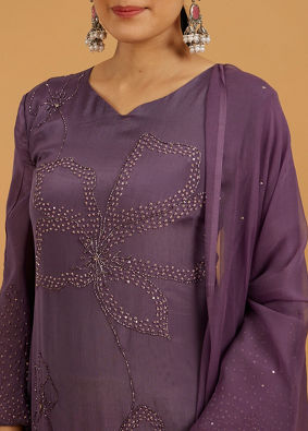 Mohey Women Exquisite Purple Stitched Suit image number 3