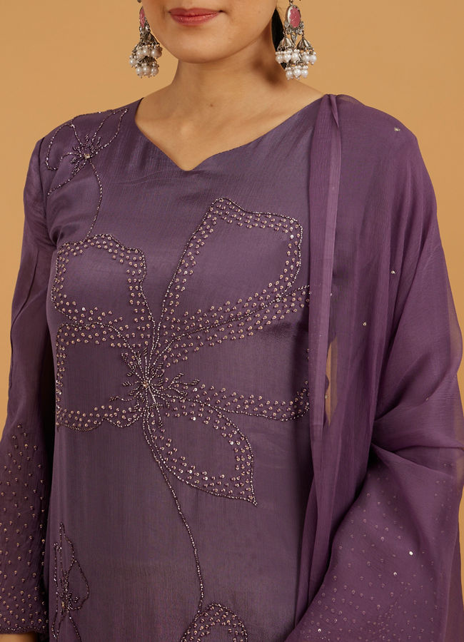 Mohey Women Exquisite Purple Stitched Suit image number 3