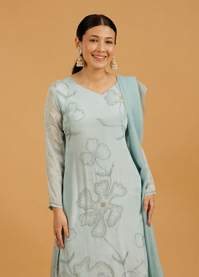 Mohey Women Elegant Light Blue Palazzo Suit