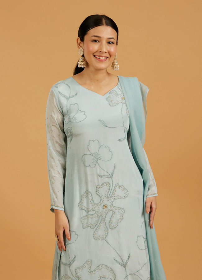 Mohey Women Elegant Light Blue Palazzo Suit