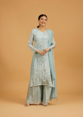 Mohey Women Elegant Light Blue Palazzo Suit