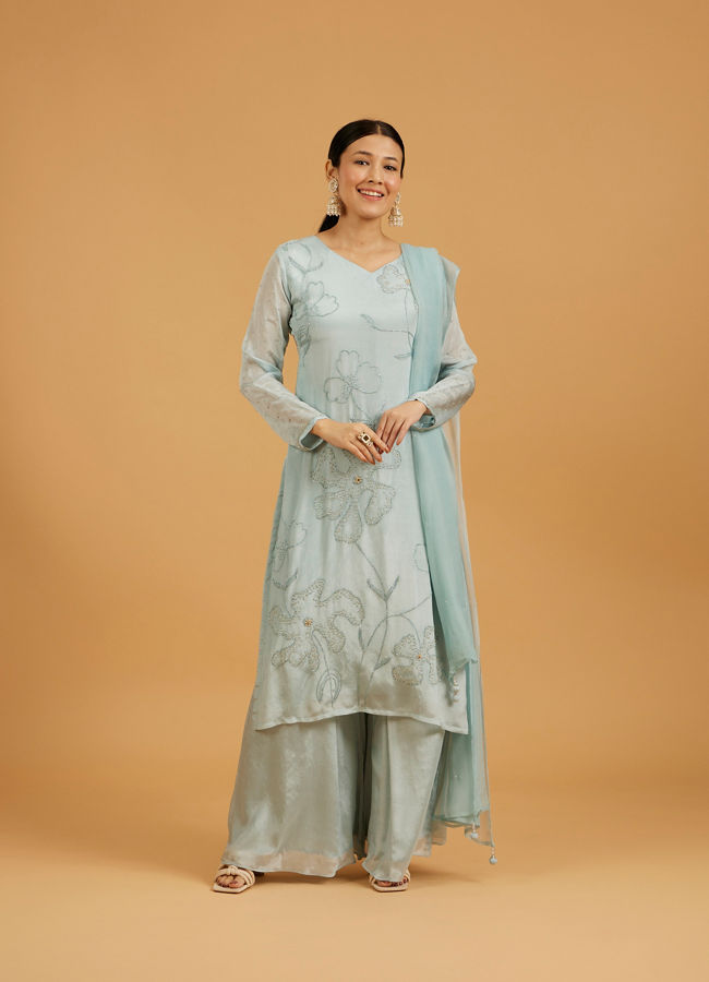 Mohey Women Elegant Light Blue Palazzo Suit