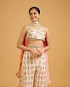 Mohey Women Soft Cream And Light Pink Feather Print Indo Western Set with Sequin And Mirror Work