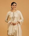 Mohey Women Cream Beige Floral Buta Patterned Suit Set with Gota Patti Work