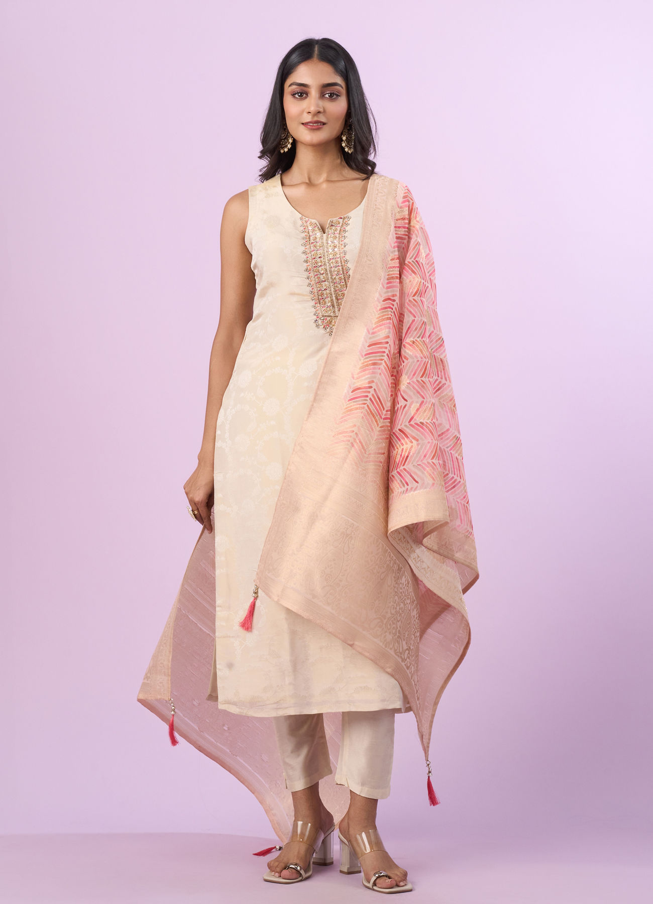 Mohey Women Elegant Cream Straight Suit Ensemble