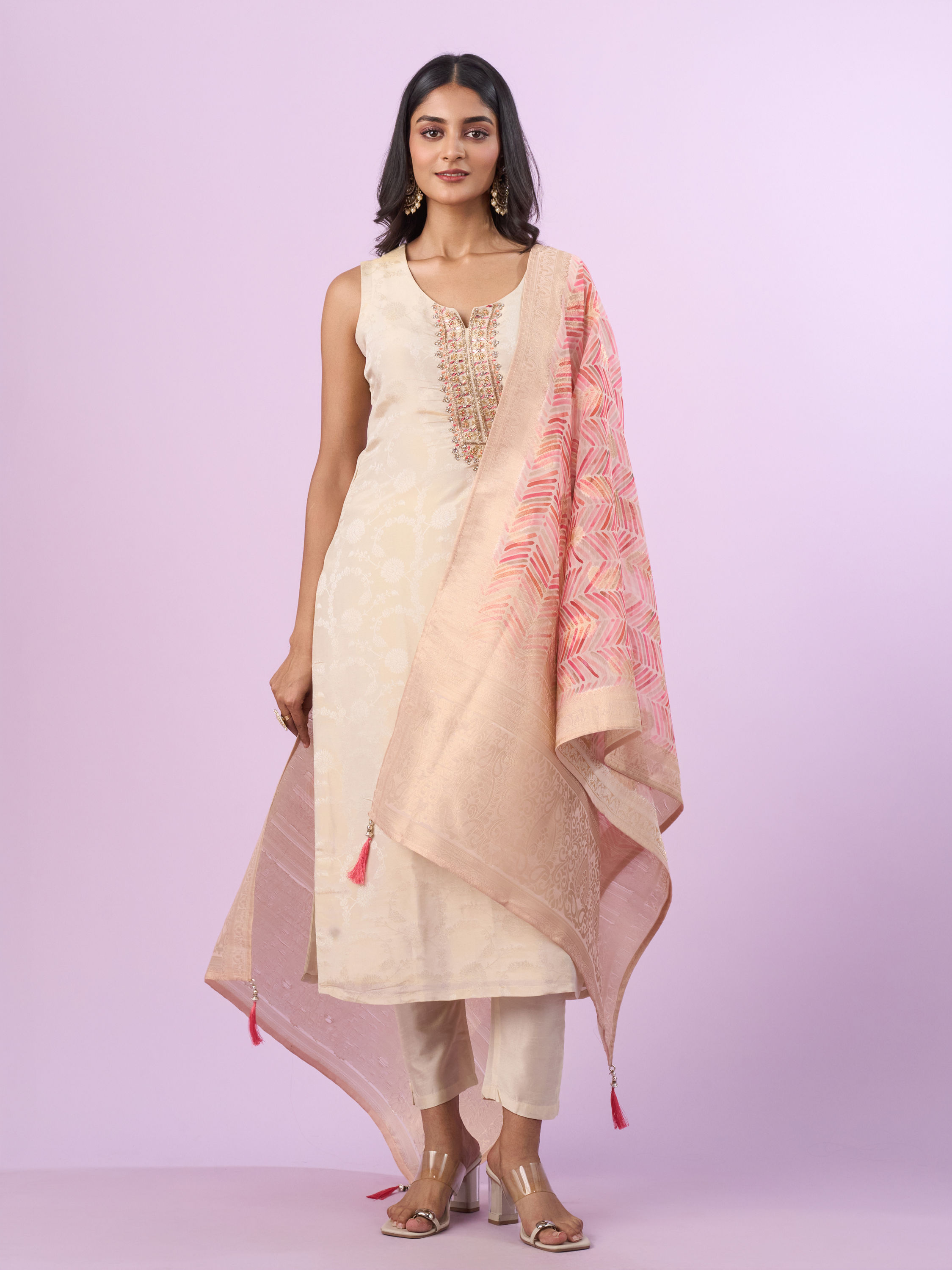 Mohey Women Elegant Cream Straight Suit Ensemble