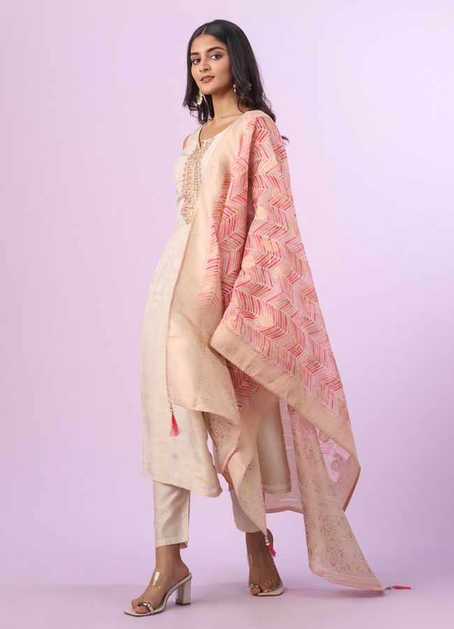 Mohey Women Elegant Cream Straight Suit Ensemble