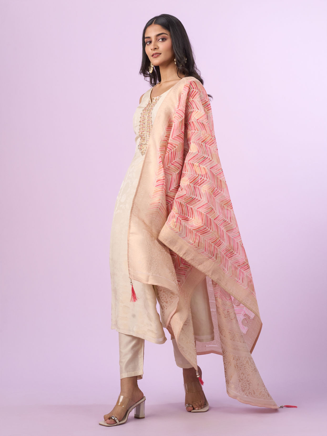 Mohey Women Elegant Cream Straight Suit Ensemble