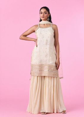 Mohey Women Cream Fantasy Sharara Suit
