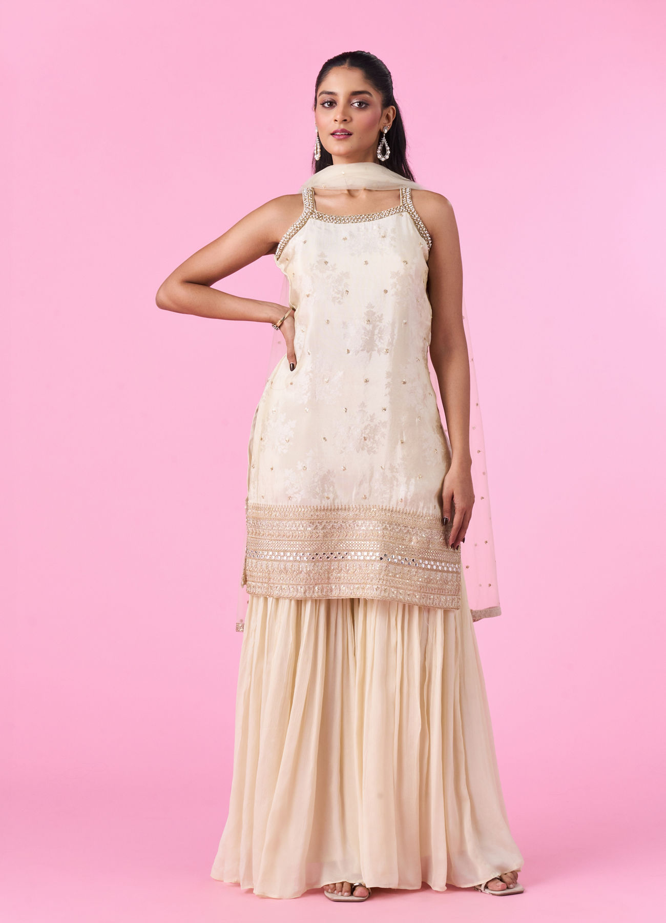 Mohey Women Cream Fantasy Sharara Suit