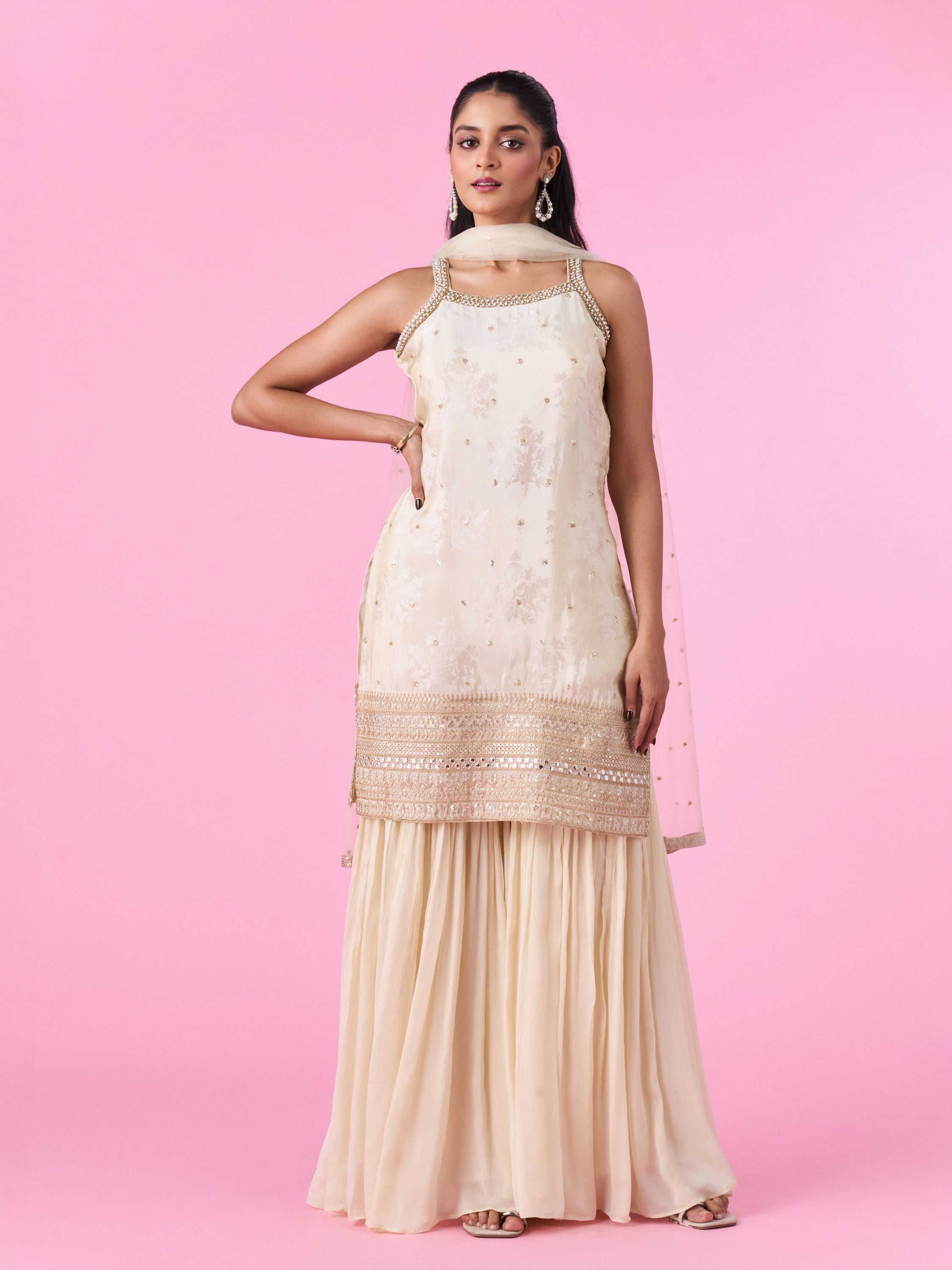 Mohey Women Cream Fantasy Sharara Suit