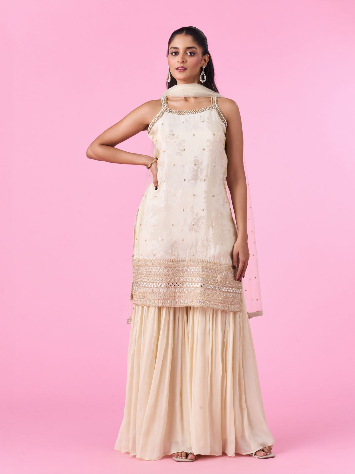 Mohey Women Cream Fantasy Sharara Suit