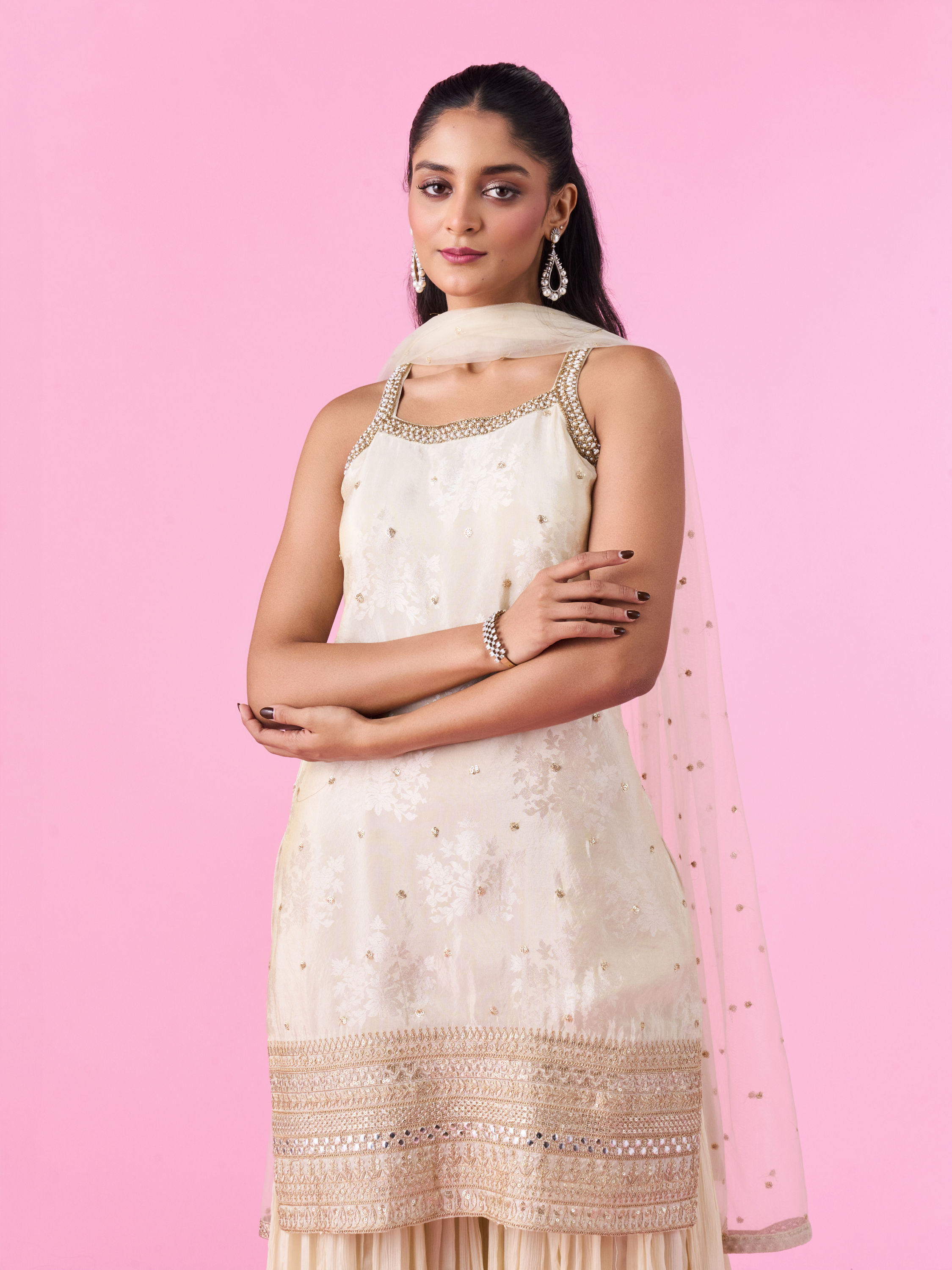 Mohey Women Cream Fantasy Sharara Suit