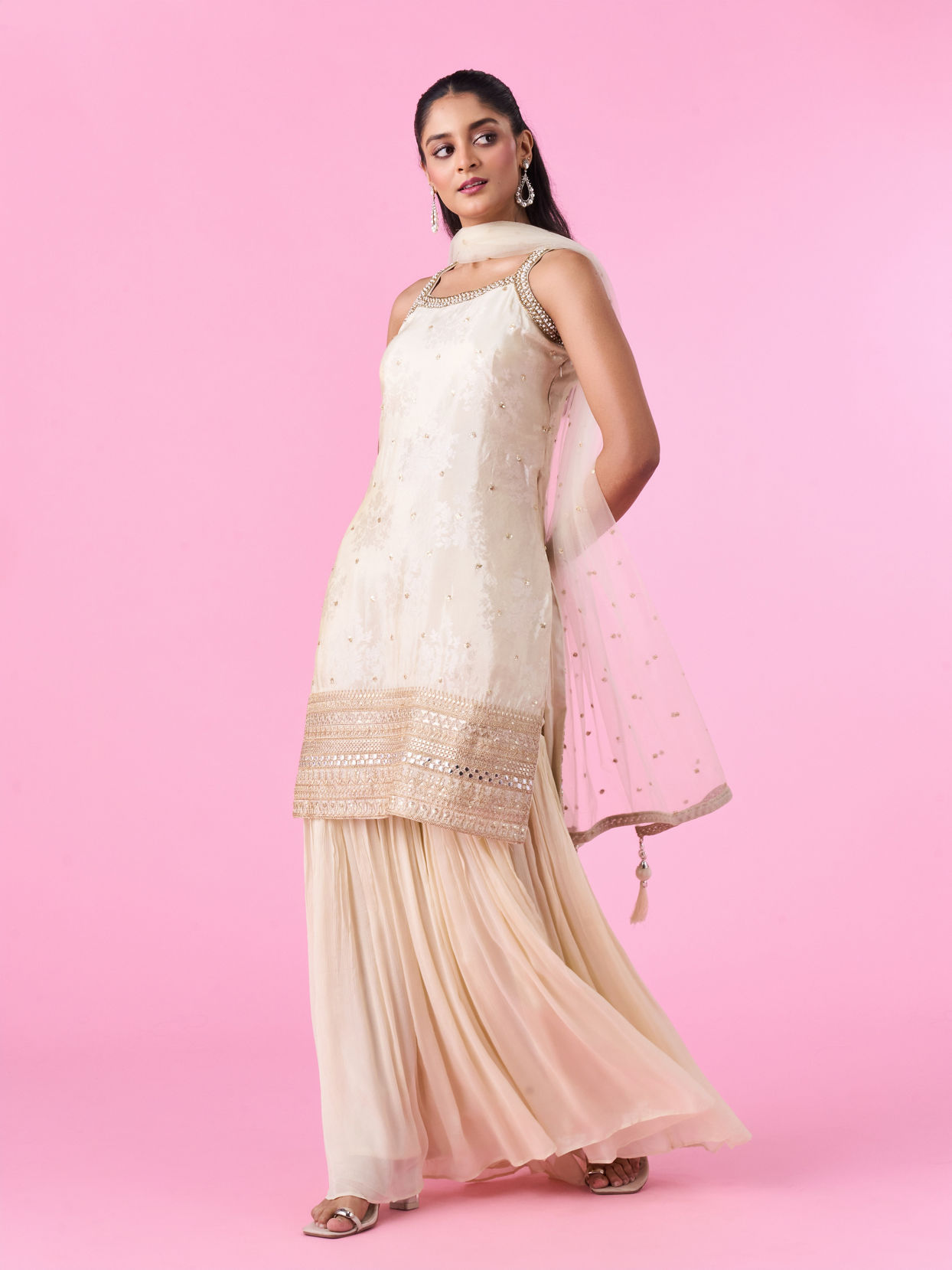 Mohey Women Cream Fantasy Sharara Suit