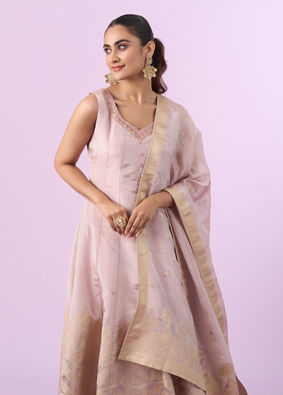 Mohey Women Pink Tissue Anarkali Suit