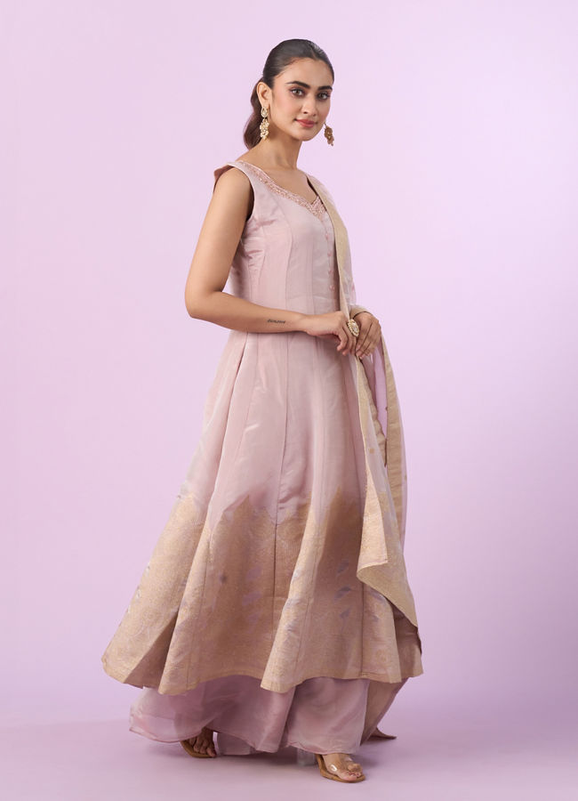 Mohey Women Pink Tissue Anarkali Suit